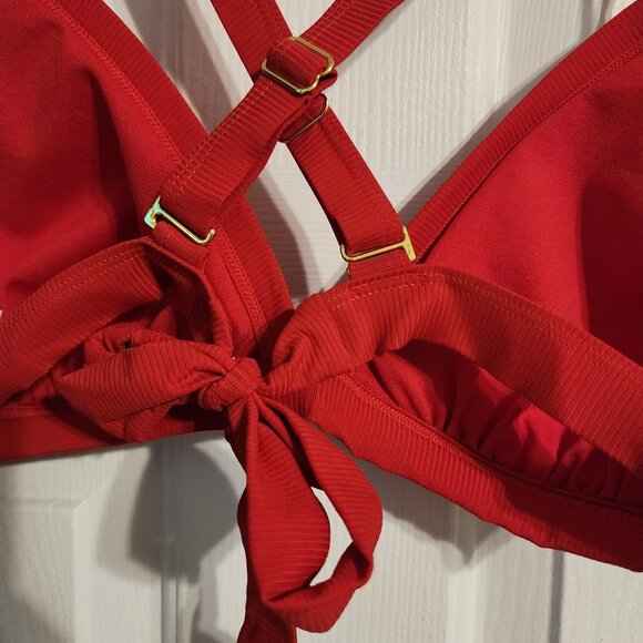 Xhilaration Red Adjustable Strap Tie Back D/DD Bikini Top - Top Only - Picture 6 of 7